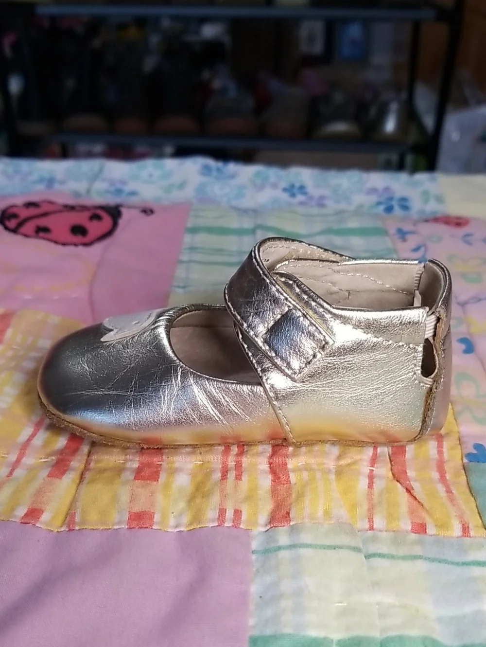 Livie & Luca Metallic Leather Mary Janes with White Leather Bird 0-6 Month Pio